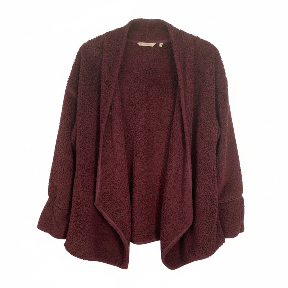 Soft Surroundings Teddy Fleece Drape Snap Jacket Burgundy Sz S Pockets 2CV88 - Picture 2 of 7
